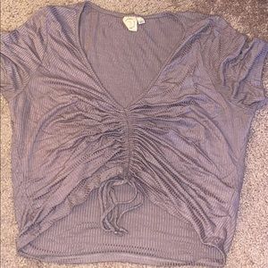 Gray ribbed cinched front top